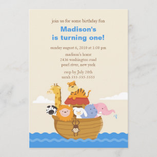 Cute Noah's Ark 1st Birthday Invitation