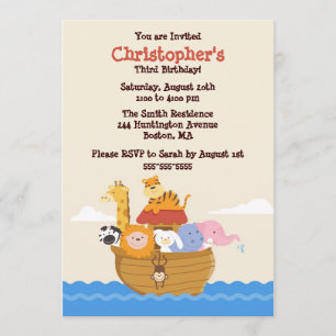 Cute Noah's Ark Gender Neutral Birthday Invitation