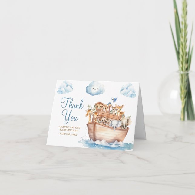 Cute Noah's Ark Gender Neutral Boho Baby Shower Thank You Card (Front)