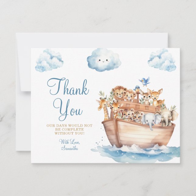 Cute Noah's Ark Gender Neutral Boho Baby Shower Thank You Card (Front)