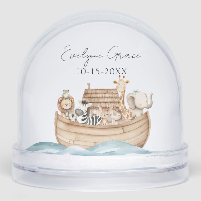 Cute Noah's Ark with Custom Baby Name Snowglobe (Front)