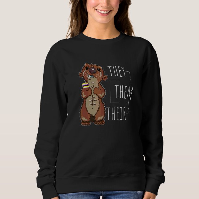 Cute Non Binary Otter They Them Their Agender Gend Sweatshirt (Front)