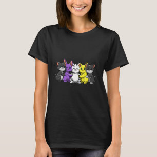 Cute Nonbinary LGBTQ Cats Rainbow Pride Hug Group T-Shirt