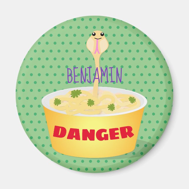 Cute noodles snake cartoon illustration humor magnet (Front)