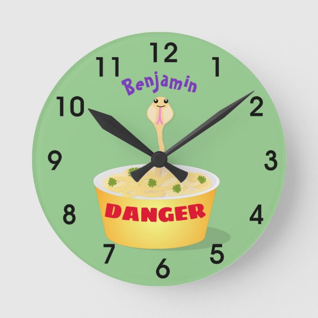 Cute noodles snake cartoon illustration humor round clock (Front)