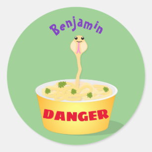 Cute noodles snake cartoon illustration humour classic round sticker