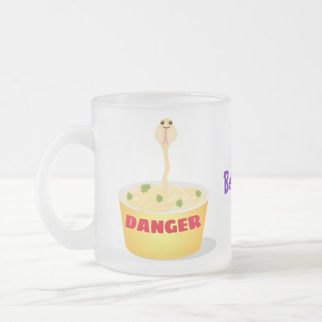Cute noodles snake cartoon illustration humour frosted glass coffee mug (Left)