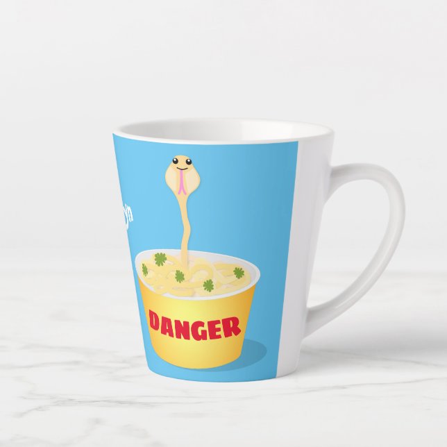 Cute noodles snake cartoon illustration humour latte mug (Right)