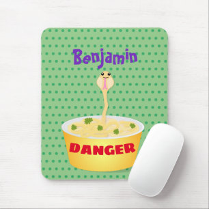 Cute noodles snake cartoon illustration humour mouse mat