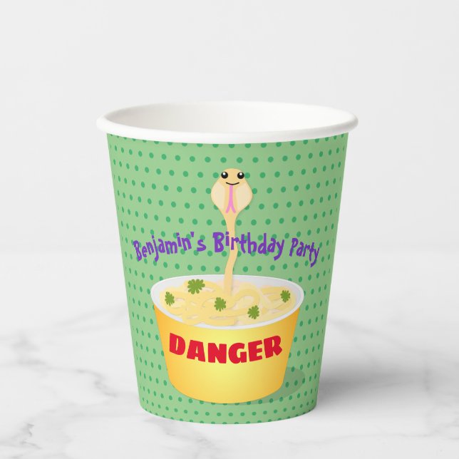 Cute noodles snake cartoon illustration humour  paper cups (Front)