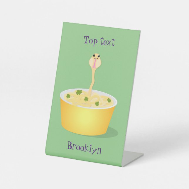 Cute noodles snake cartoon illustration humour pedestal sign (Front)