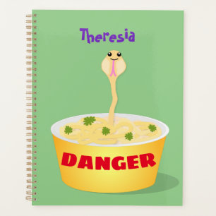 Cute noodles snake cartoon illustration humour planner
