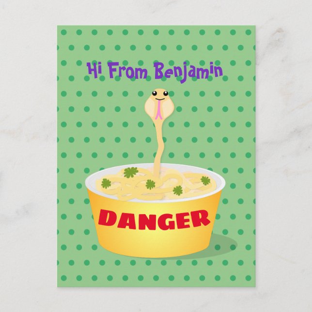 Cute noodles snake cartoon illustration humour postcard (Front)