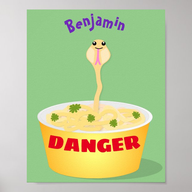 Cute noodles snake cartoon illustration humour poster (Front)
