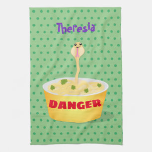 Cute noodles snake cartoon illustration humour tea towel
