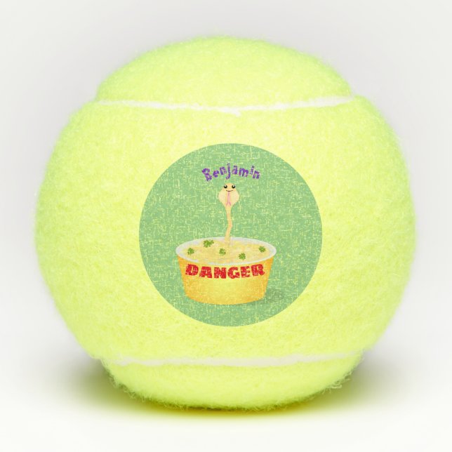 Cute noodles snake cartoon illustration humour  tennis balls (Front)