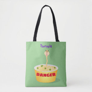 Cute noodles snake cartoon illustration humour tote bag