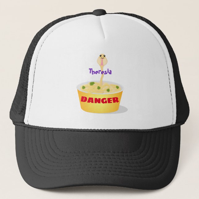 Cute noodles snake cartoon illustration humour trucker hat (Front)