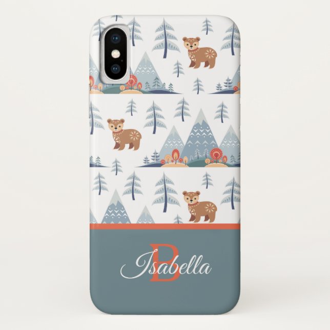 Cute Nordic Bear Pattern Monogram Personalised Case-Mate iPhone Case (Back)