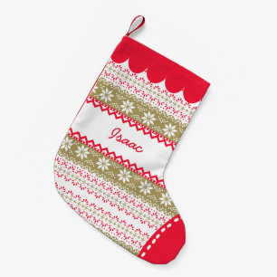 Cute Nordic Folk Holidays Gold Red Pattern Custom Small Christmas Stocking