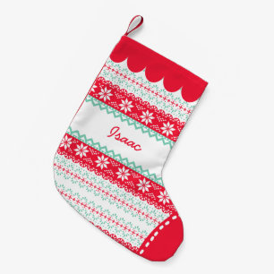 Cute Nordic Folk Holidays Mint Red Pattern Custom Small Christmas Stocking