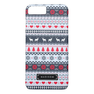 Cute Nordic Folk Holidays Navy Red Pattern Custom iPhone 8 Plus/7 Plus Case