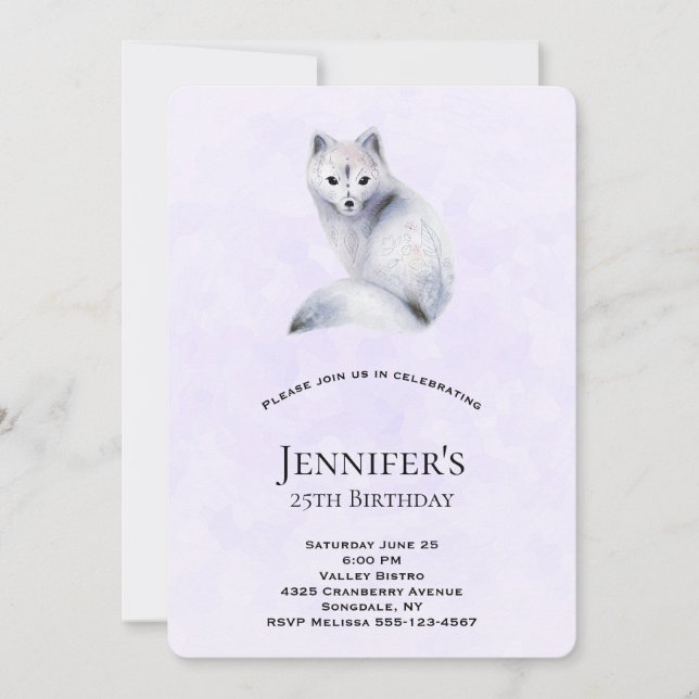 Cute Nordic Fox with Floral Designs Birthday Invitation (Front)