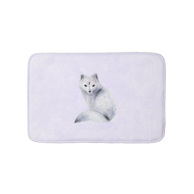 Cute Nordic Fox with Floral Markings Bath Mat (Front)