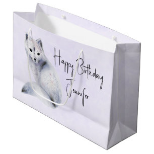 Cute Nordic Fox with Floral Markings Birthday Large Gift Bag