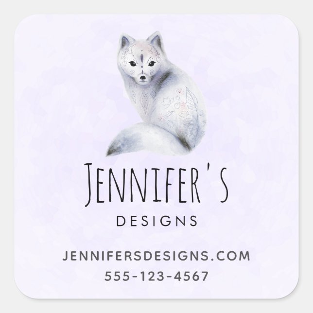 Cute Nordic Fox with Floral Markings Business Square Sticker (Front)