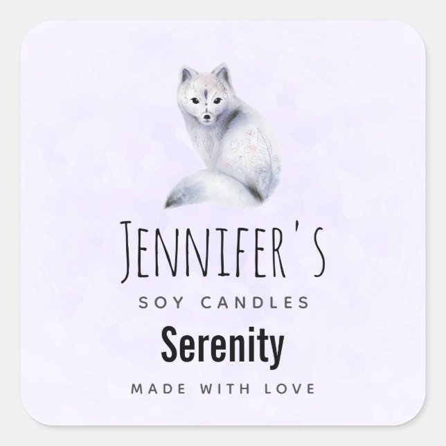 Cute Nordic Fox with Floral Markings Candle Biz Square Sticker (Front)