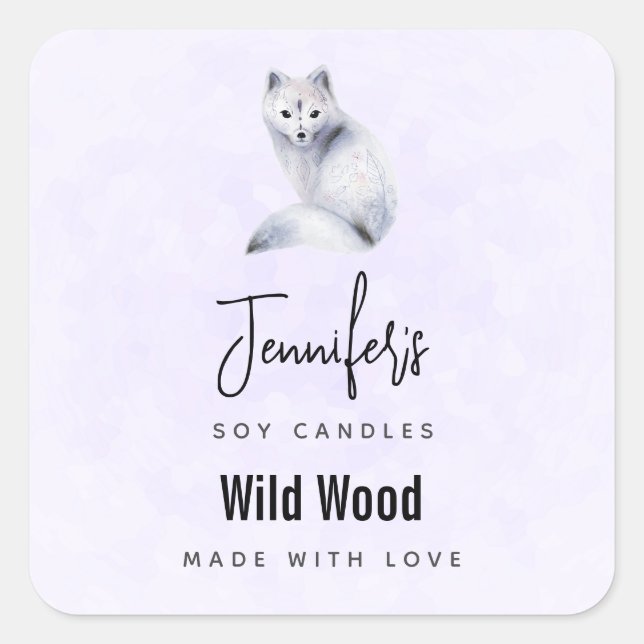 Cute Nordic Fox with Floral Markings Candle Biz Square Sticker (Front)