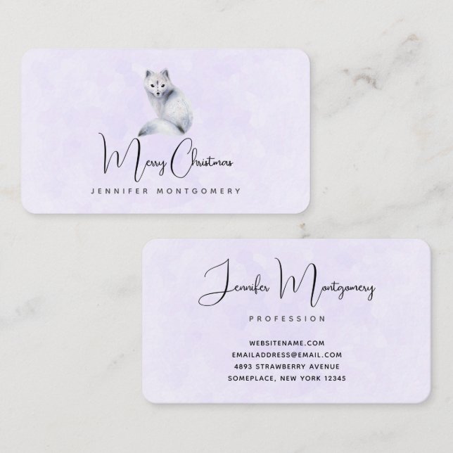 Cute Nordic Fox with Floral Markings Christmas Business Card (Front/Back)