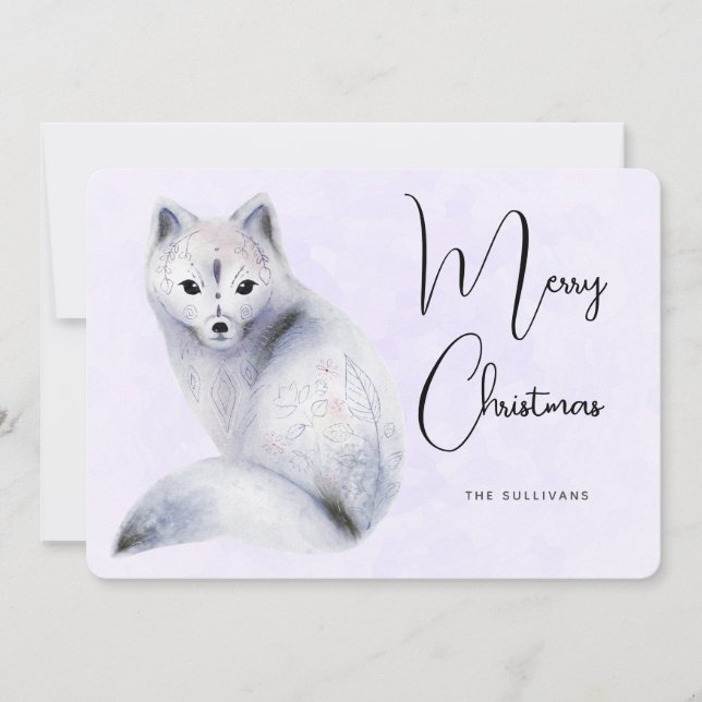 Cute Nordic Fox with Floral Markings Christmas Holiday Card (Front)