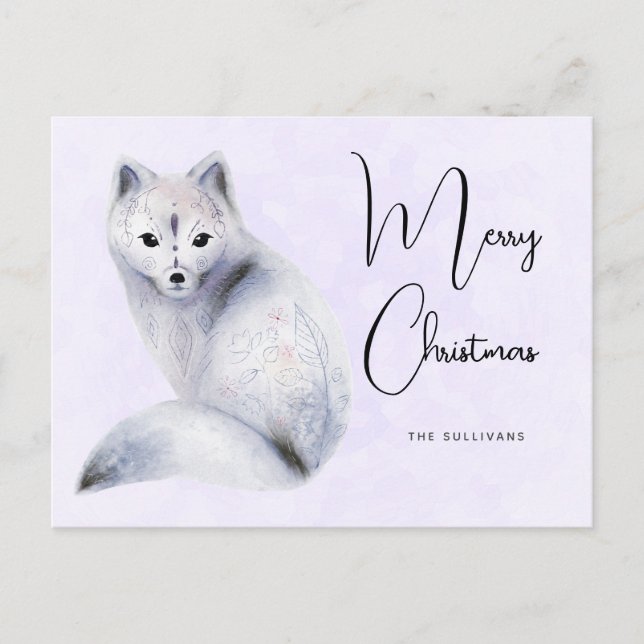 Cute Nordic Fox with Floral Markings Christmas Holiday Postcard (Front)
