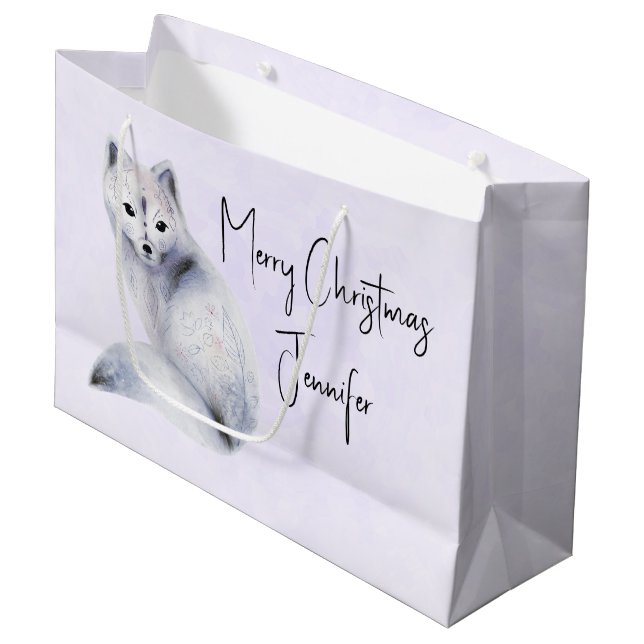 Cute Nordic Fox with Floral Markings Christmas Large Gift Bag (Front Angled)