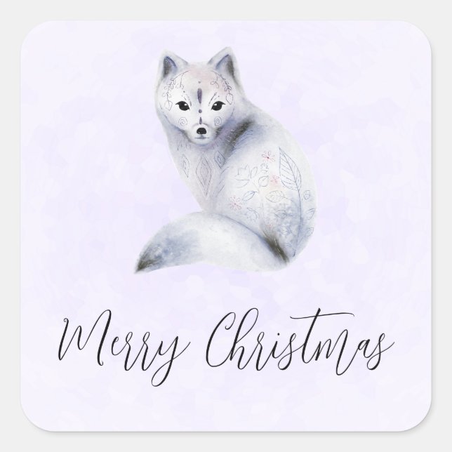 Cute Nordic Fox with Floral Markings Christmas Square Sticker (Front)