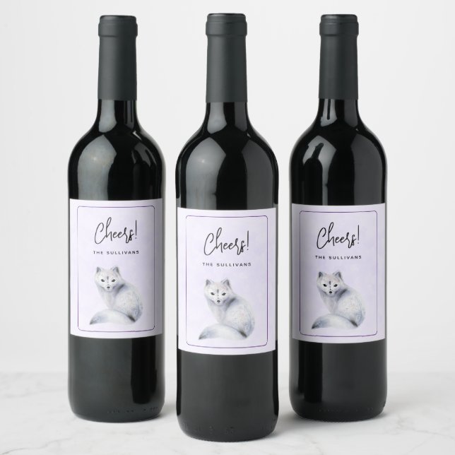  Cute Nordic Fox with Floral Markings Event Wine Label (Bottles)