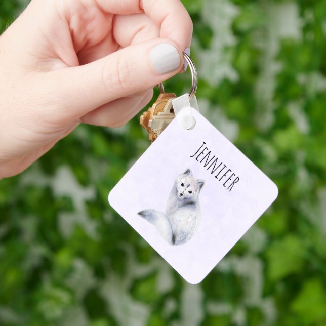 Cute Nordic Fox with Floral Markings Key Ring (Hand)