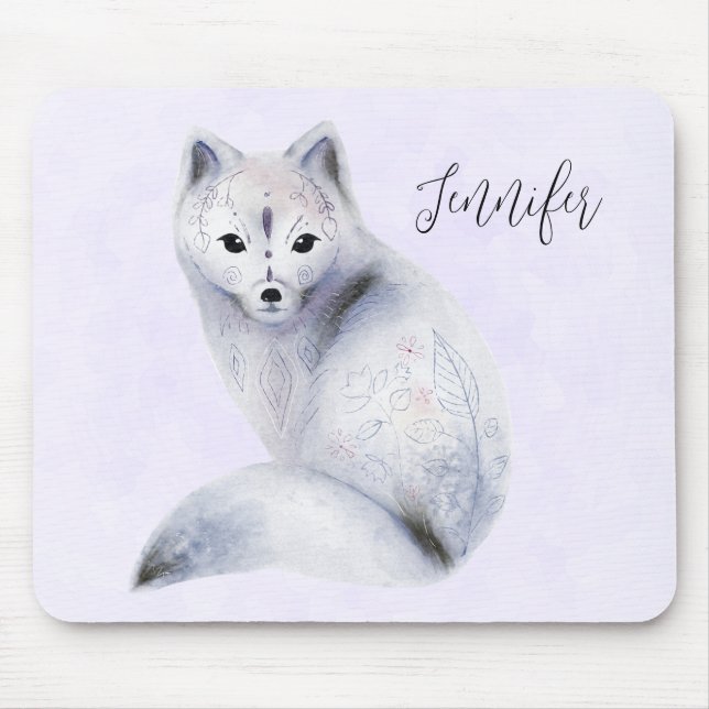 Cute Nordic Fox with Floral Markings Mouse Mat (Front)