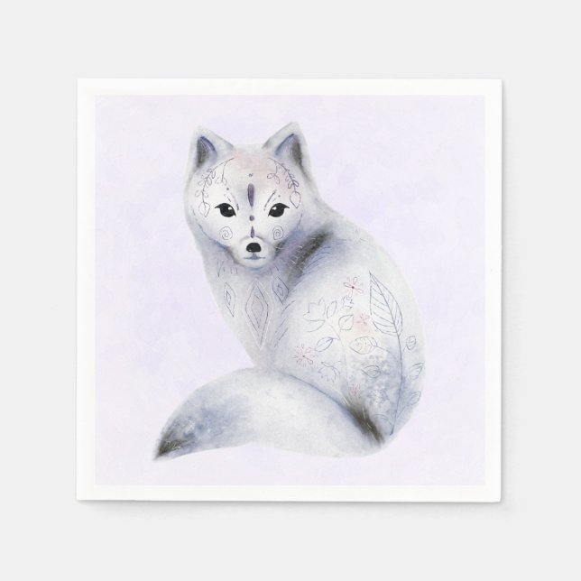 Cute Nordic Fox with Floral Markings Napkin (Front)