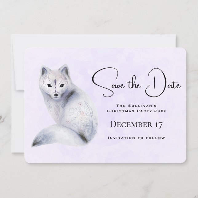 Cute Nordic Fox with Floral Markings Save The Date (Front)