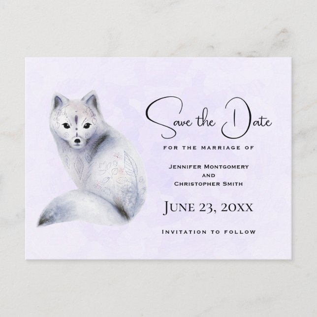 Cute Nordic Fox with Floral Markings Save the Date Invitation Postcard (Front)