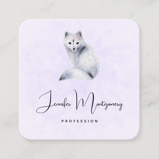 Cute Nordic Fox with Floral Markings Square Business Card (Front)