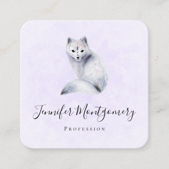 Cute Nordic Fox with Floral Markings Square Business Card (Front)