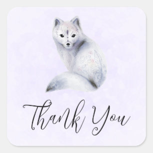 Cute Nordic Fox with Floral Markings Thank You Square Sticker