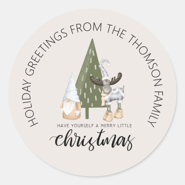Cute nordic gnome Christmas personalised Classic Round Sticker (Front)