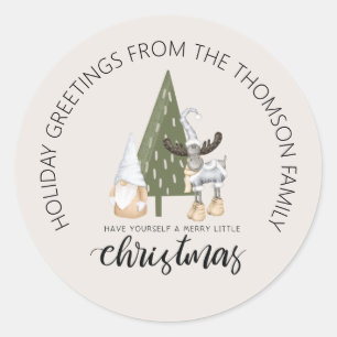 Cute nordic gnome Christmas personalised Classic Round Sticker
