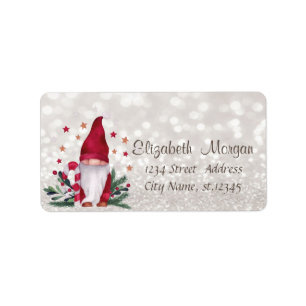 Cute Nordic Gnome Glittery Bokeh Label