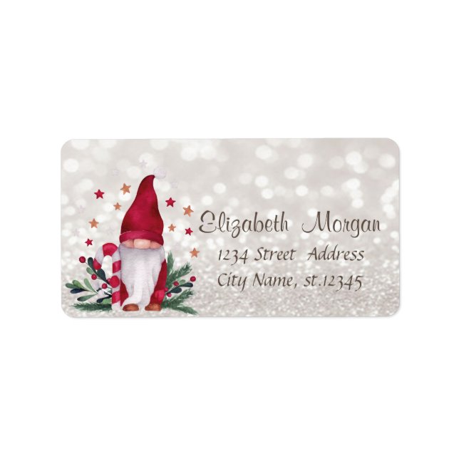 Cute Nordic Gnome Glittery Bokeh Label (Front)